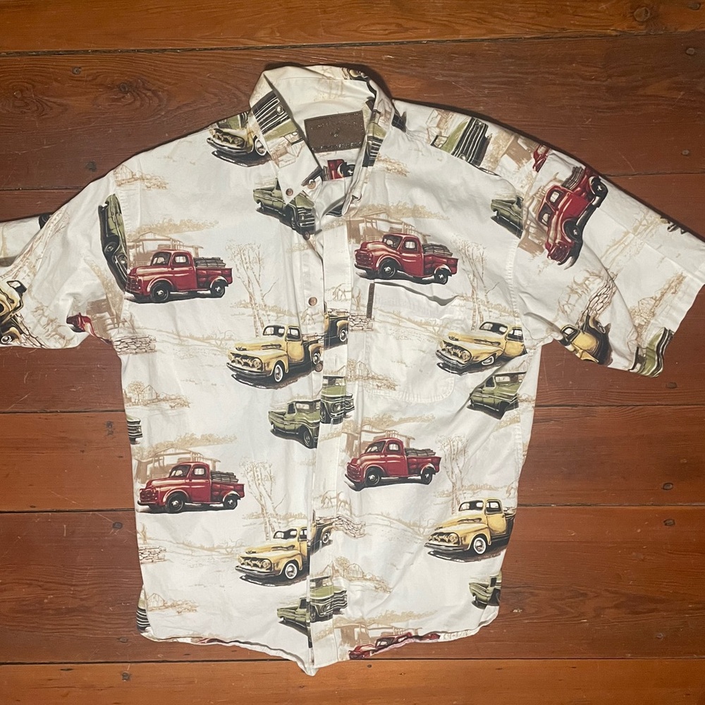 Casual Button Down Shirt with Old Truck Print